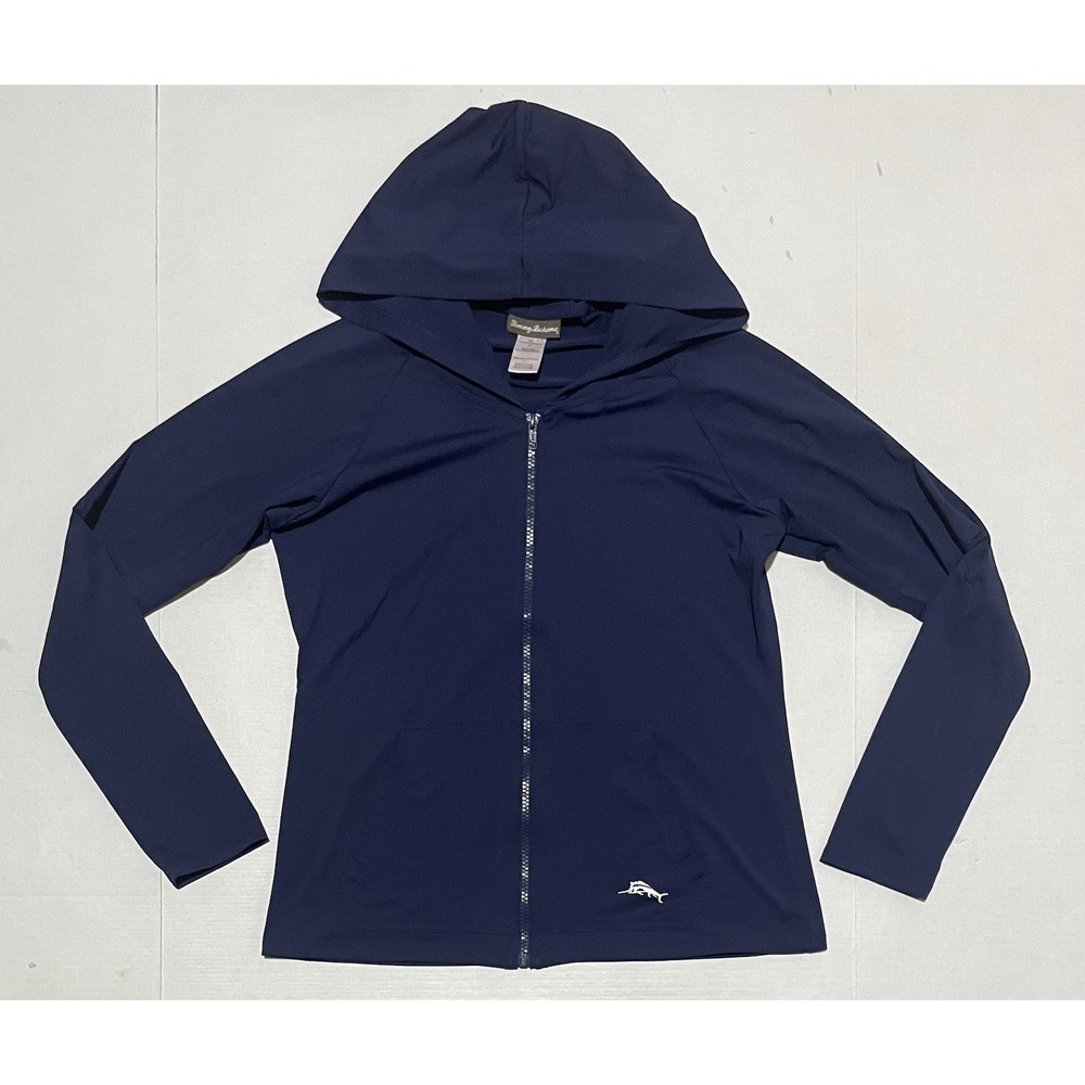 Tommy Bahama Women's Full Zip‎ Hooded Jacket Navy Blue Stretch Large Lightweight